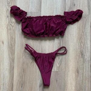 Burgundy off the shoulder bikini set